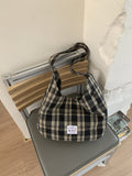 Korean retroplaid shoulder bag women's fall and winternew arrivalniche style design canvas bag large capacity casual tote bag