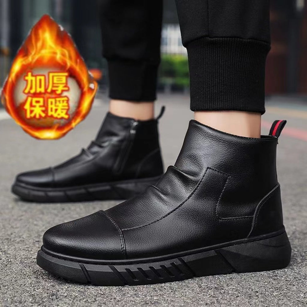 Men's winter warm cotton shoes - fleece lined, non-slip, casual high-top cotton shoes for men, elderly cotton shoes, men's leather cotton shoes for seniors
