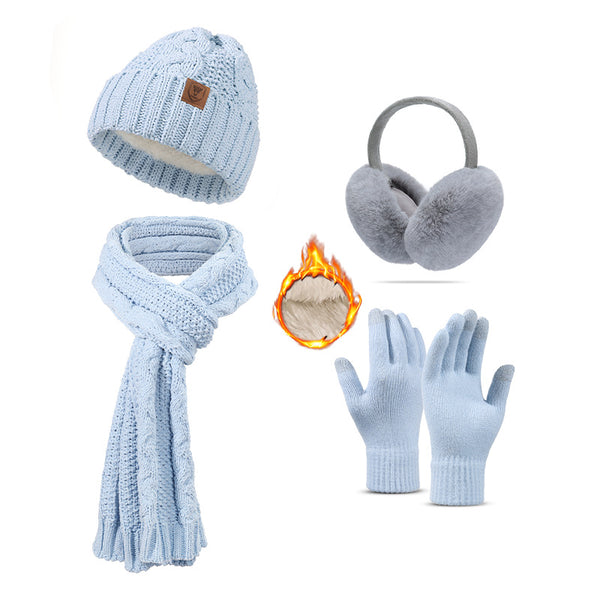 Hat Scarf Gloves Socks Four-piece Set Fleece Thickened Adult Winter Warm Knitted Hat Set