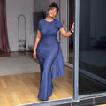 European and american cross-border women's fashion:  spring new arrival - solid color short sleeve crew neck cinched waist ruched slim fit long dress