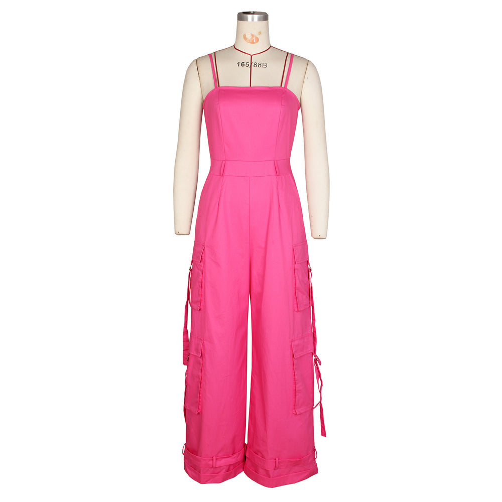 european and american new arrival cross-border women's sexy bandeau multi-pocket cargo jumpsuit wide leg romper