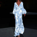 spring/summer new arrivals: european and american style fashionable printed dress - sexy v-neck, cinched waist, loose fit maxi dress