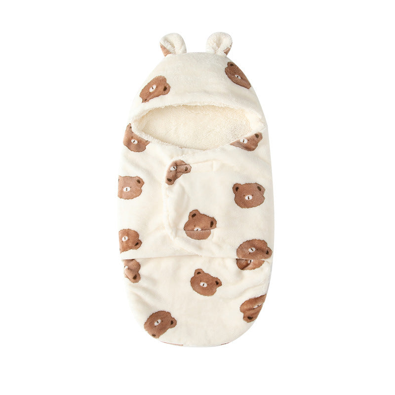 Newborn baby autumn/winter fleece-lined thickened anti-kick sleeping bag, newborn baby anti-startle swaddle, outdoor blanket, autumn season