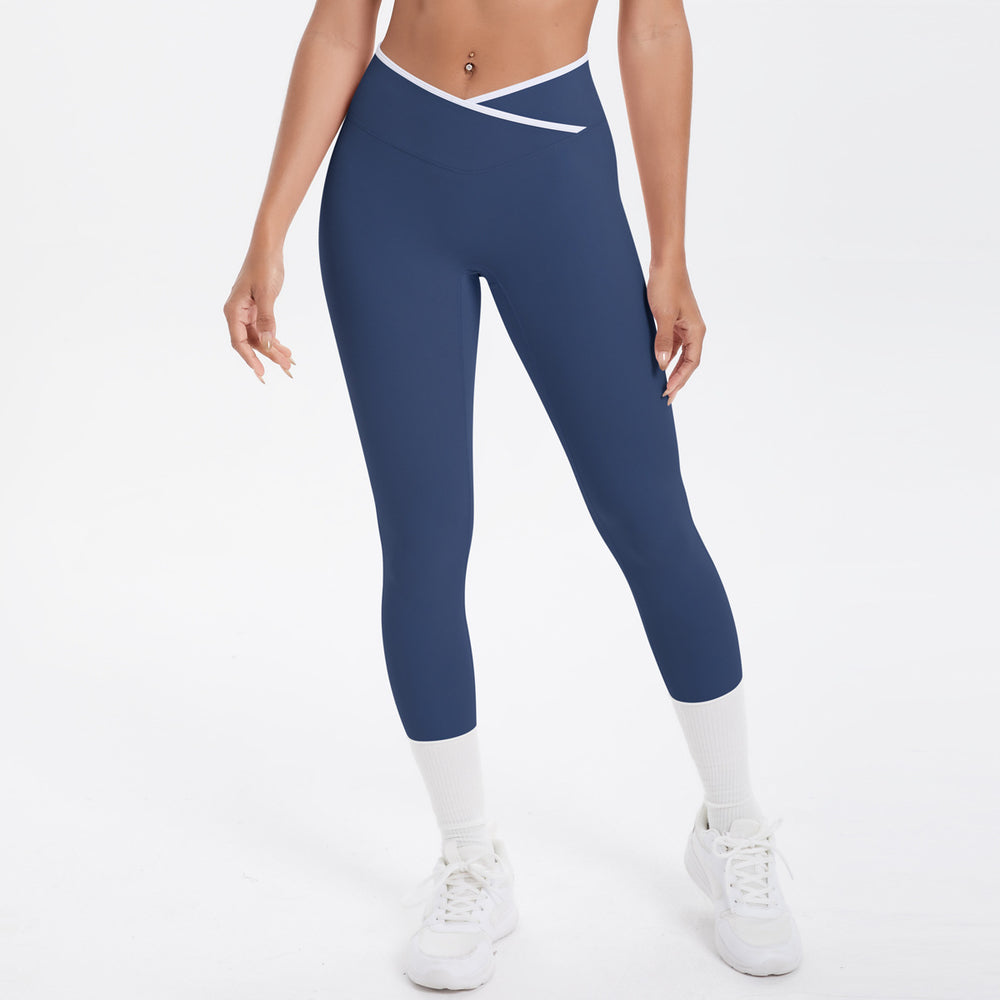 new arrivalfashioncontrast color cross tight high elastic high waist loose pants sports running fitness yoga nine-point pants