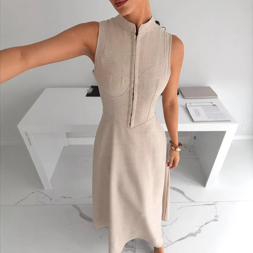 european and american cross-border new sleeveless french cinched waist maxi dress for women