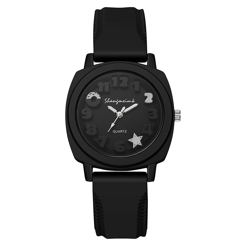 Wholesale foreign trade silicone embossed watch fashion casual women's square quartz watch with simple candy color strap