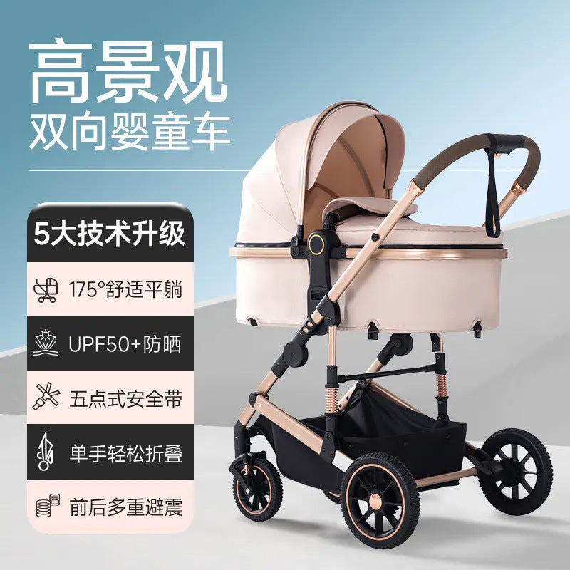 High-view, two-way stroller - convertible pushchair, lightweight & foldable, four-wheel, all-season use