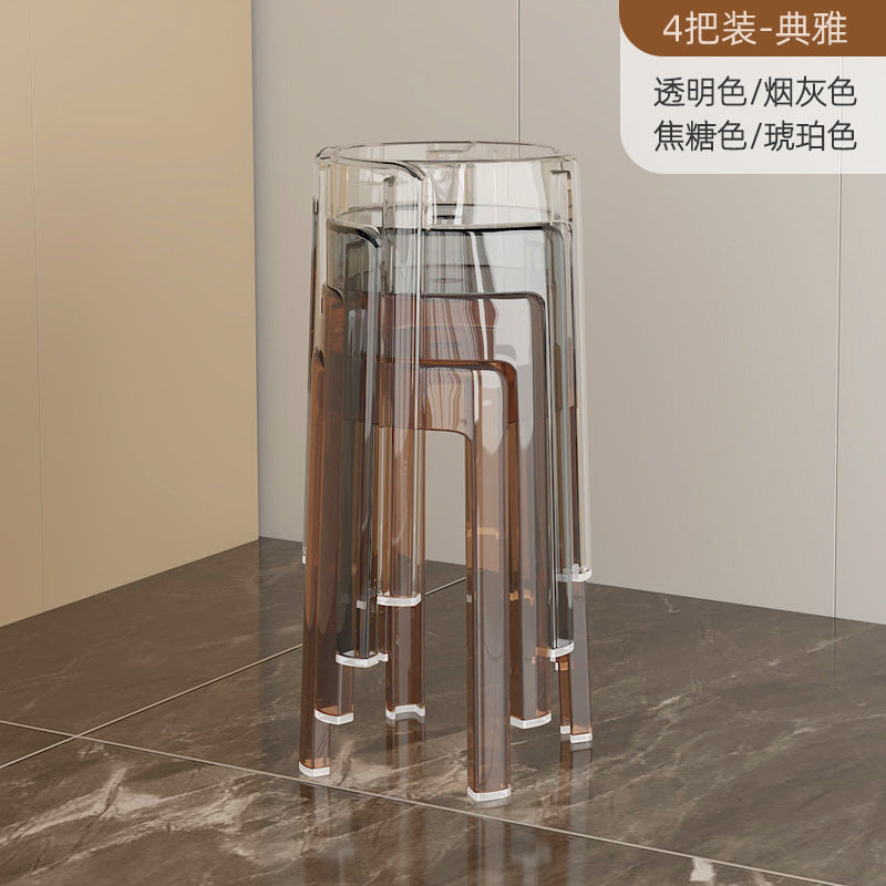 Acrylic plastic stool can be stacked household thickened modern simple stacked transparent chair windmill round rubber bench