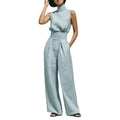 summer new women's clothing: cross-border european and american style, fashionable and elegant solid color high neck sleeveless straight-leg pants set