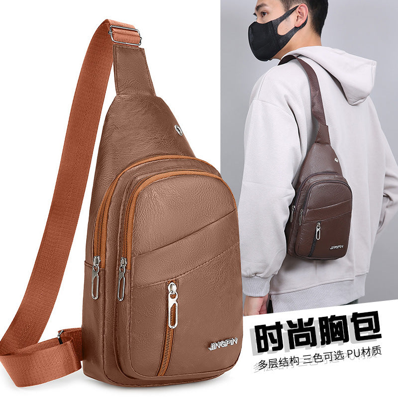Cross-border men's breast bag pu leather fashion commuting shoulder bag large capacity casual versatile travel messenger bag tide