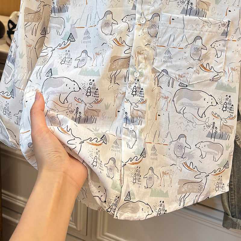 Boys' long-sleeve shirt - spring/autumn  collection - baby shirt, children's clothing, toddler & little kid's lapel collar cartoon all-over print shirt - trendy style