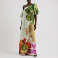 european and american spring/summer new arrival one-shoulder placement print dress - ins casual vacation loose dress