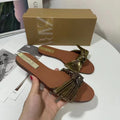 Za summer new women's shoes gold metallic bow flat sandals retro style flat sandals outdoor slides