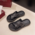 2024 summer new fashion trendy casual outdoor wear one-strap slippers checkered woven flat beach sandals for women
