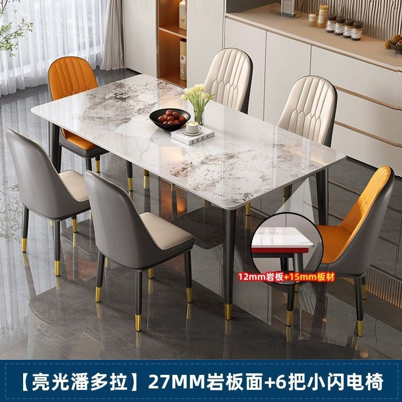 Rock slab dining table and chair combination rectangular for home small apartment medieval style modern casual rental house dining table