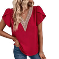 european and american cross-border e-commerce: new summer v-neck petal sleeve short-sleeve solid color top for women