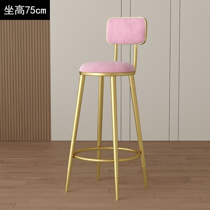 Minimalist modern high bar stool - nordic style gold-tone luxury iron backrest chair for bar, ktv, and counter seating