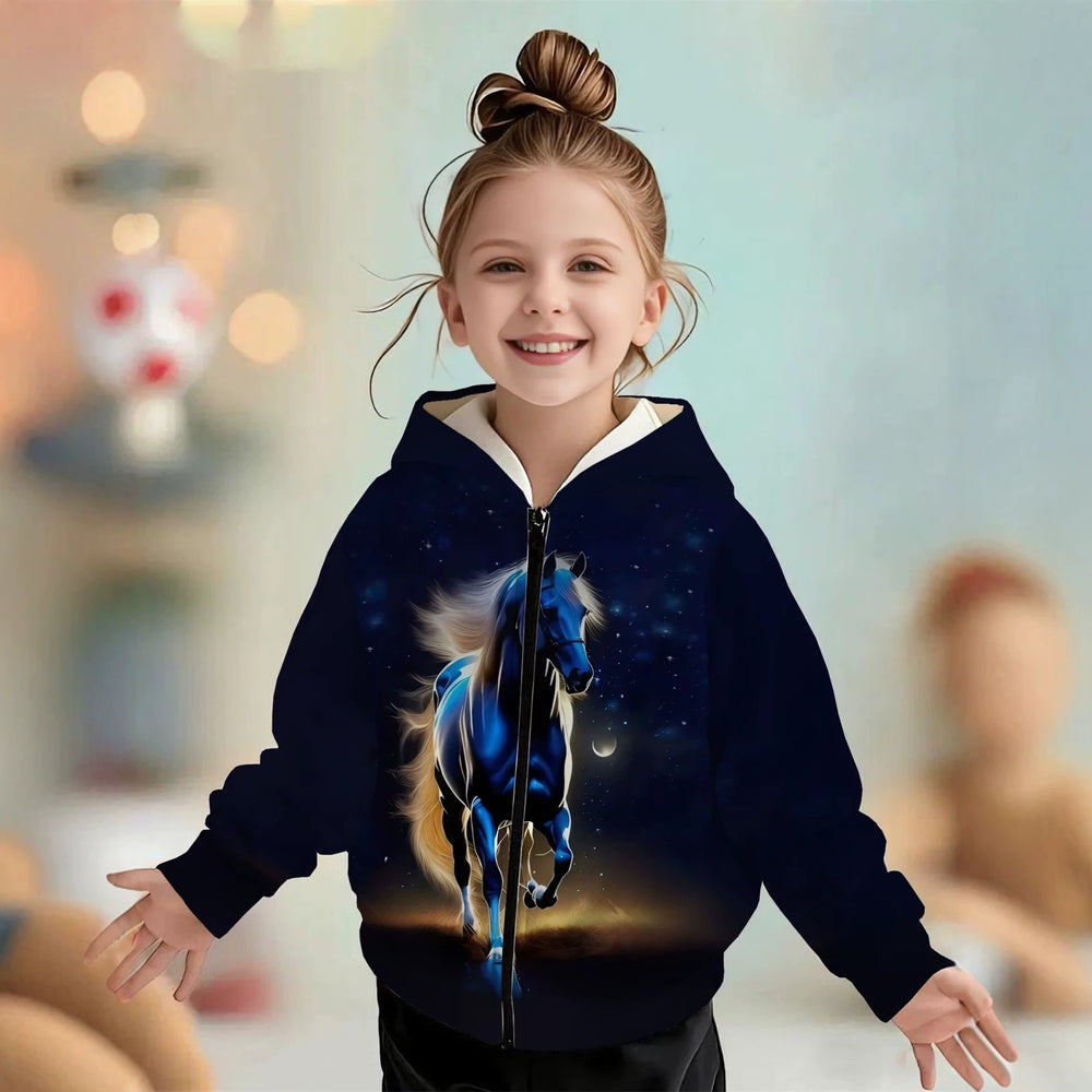 Kids' hoodie jacket, cross-border hot seller: cute cartoon print fashion zip-up hoodie for girls, dropshipping available