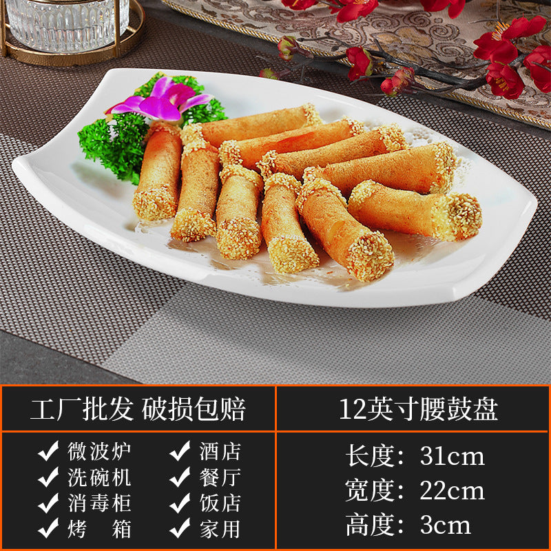 High-end ceramic pure cabbage plate, special-shaped asymmetrical cold dish plate, stir-fry plate, tableware for restaurants and hotels