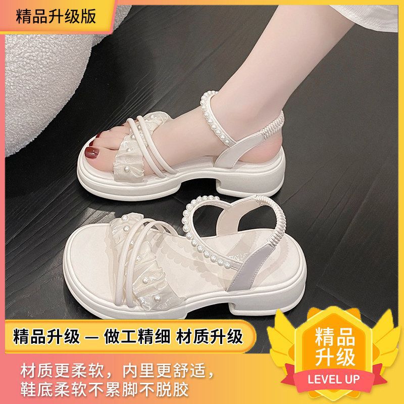 Girls' sandals: new summer  collection - trendy pearl-embellished princess sandals for girls, soft sole, stylish and popular for students (sizes for mid-to-large children)