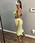 European and american style cross-border women's clothing  summer new sexy hot girl hollow-out round neck tank top bodycon midi skirt set