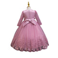 Export ready-to-ship long-sleeved children's formal dress, lace princess dress for girls, flower girl piano recital dress, girl dress
