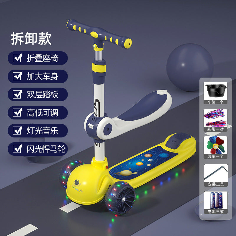 Children's scooter 3-in-1 foldable three-wheeled single bicycle with music flash baby children's scooter