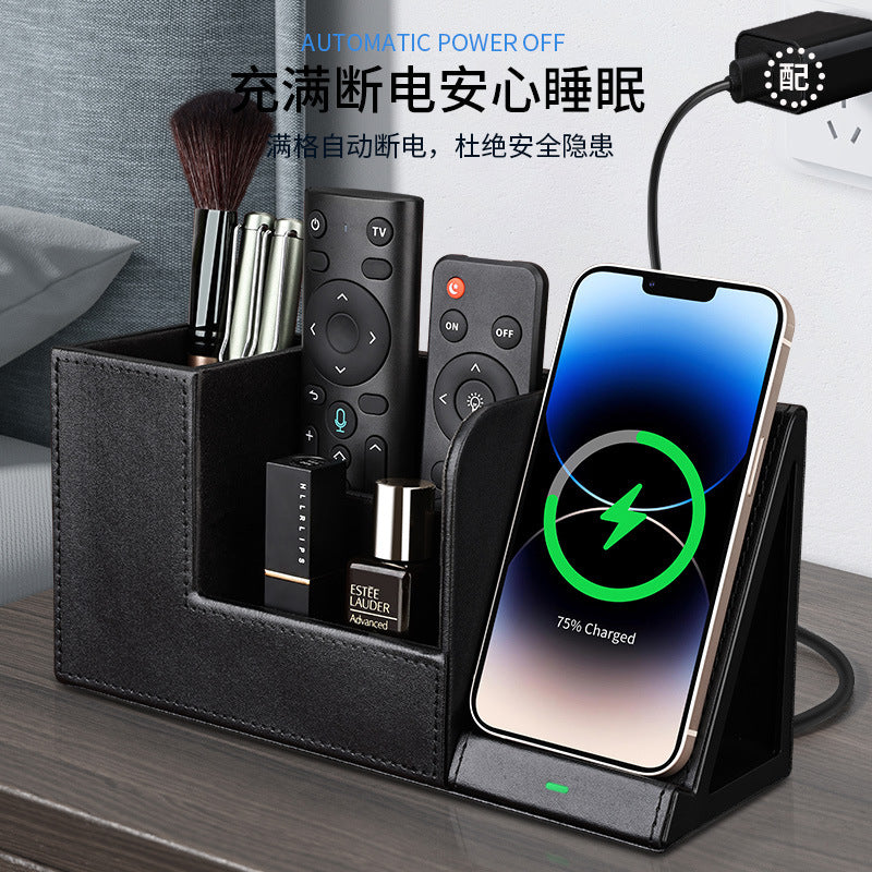 Creative office pen holder wireless charging, multi-functional office desktop storage box, mobile phone wireless charging seat bracket