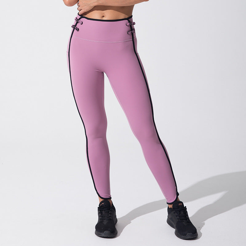 Trendy high-waisted peach lift yoga pants with chinese knot embroidery - high-stretch, chinese style fitness yoga leggings for women
