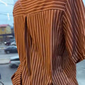European and american cross-border women's fashion:  summer new collection - striped turn-down collar short-sleeve blouse and tulip skirt set