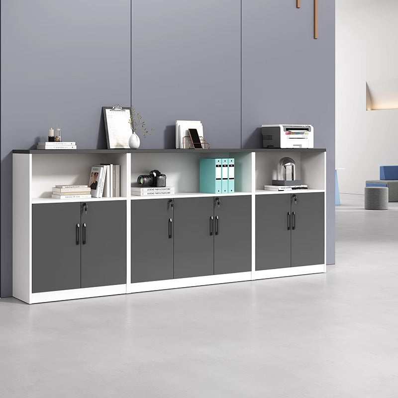 Office wooden filing cabinet - low profile, lockable, partitioned, document storage, open storage