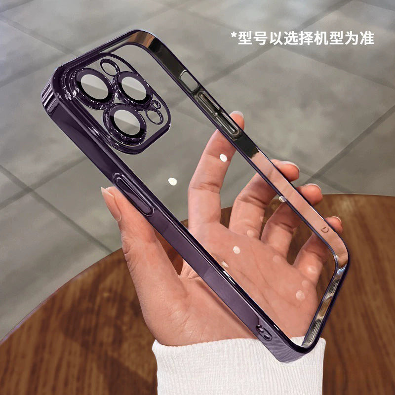 Electroplated lens film tpu soft shell suitable for iphone17promax mobile phone case transparent apple 16/15 anti-fall case