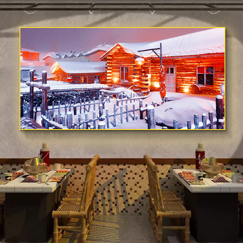 Northeast snow landscape decorative painting rural folk landscape wall painting iron pot stew restaurant farmyard light box hotel hanging painting