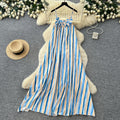 K-stylestripes suspender small diamond flower dress women's summerhigh waista word easiest for match long skirtwork clothing outfit skirt