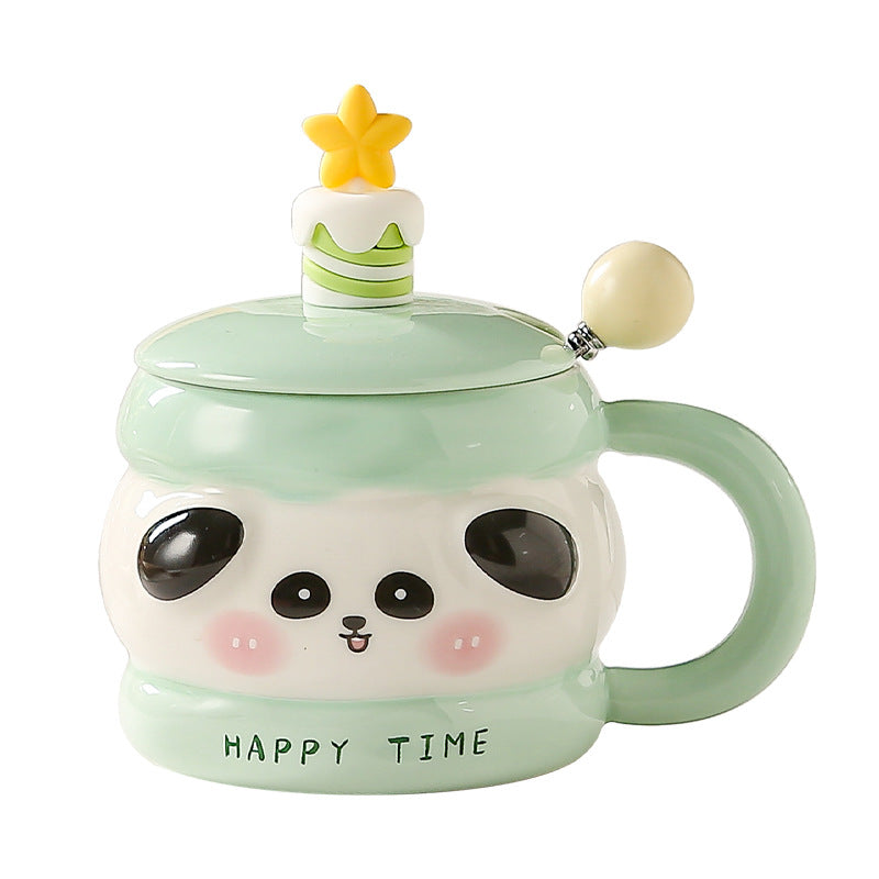 New cartoon cute pet high-value ceramic mug with lid, color glaze craftsmanship, for home and office use - wholesale