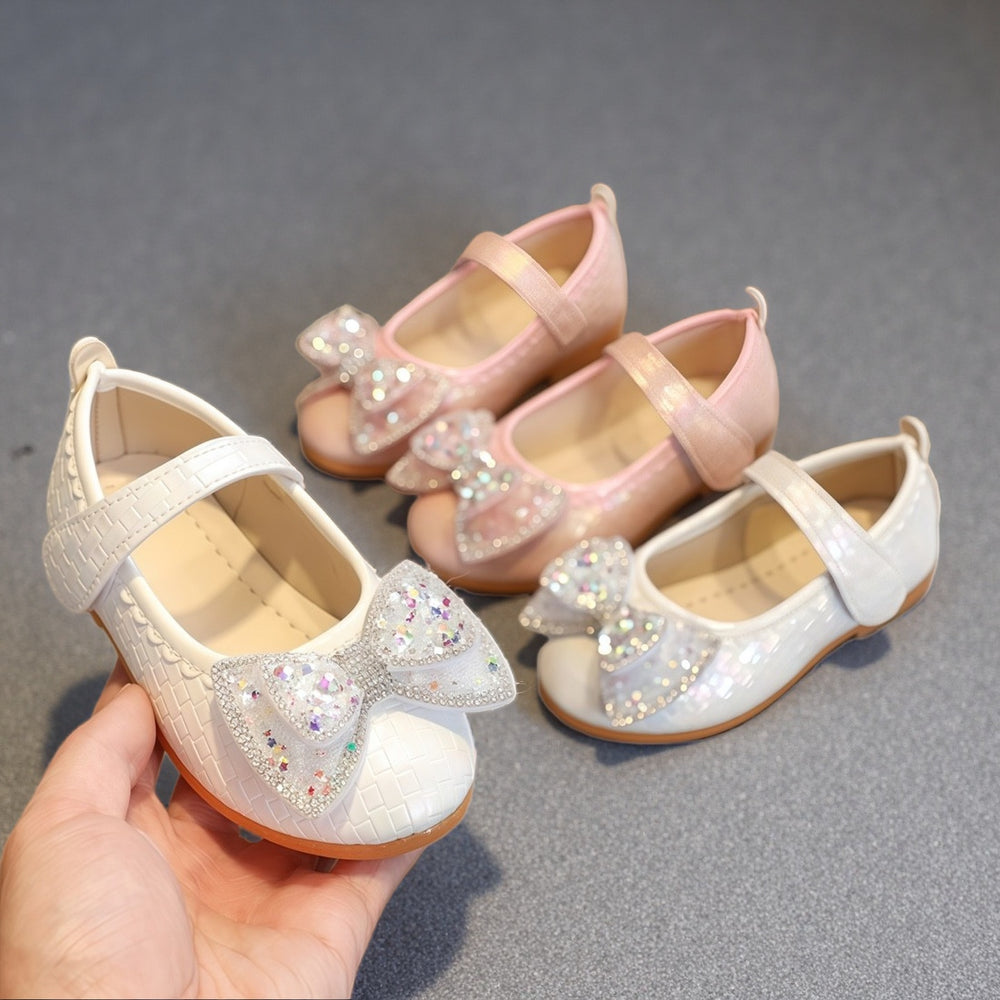 Spring & fallk-stylenew arrivalgirl leather shoesbowsprincessflatskidsvelcrobows performance dance shoes
