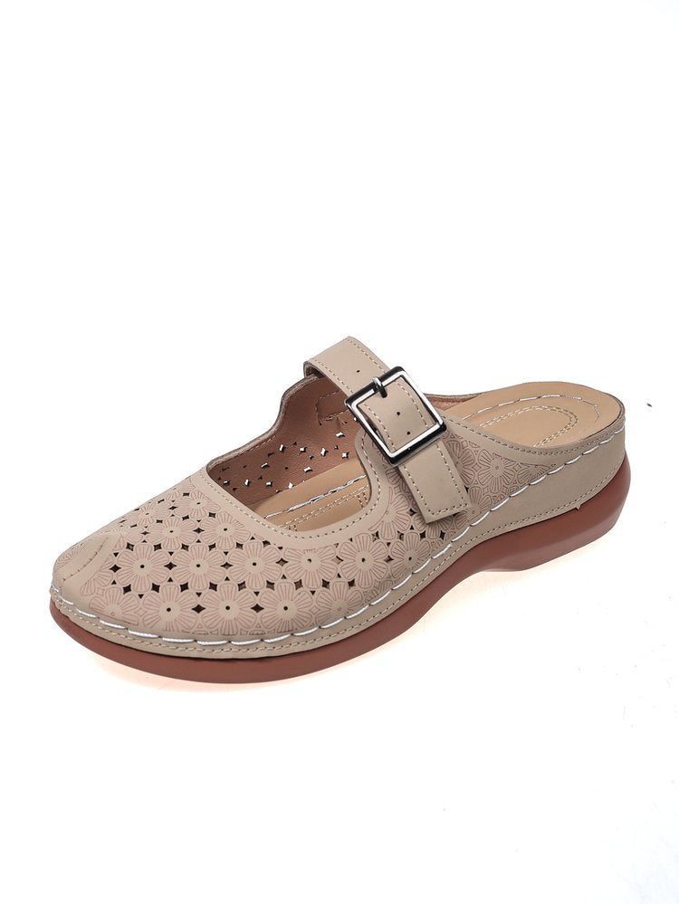 Exportnew arrivalplus sizecut out toe thick bottom slippers women's retro style buckle lazy back empty half slippers sandals wholesale