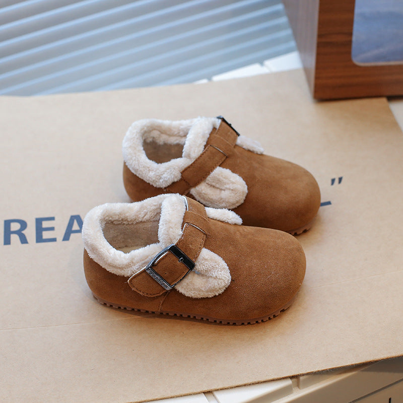 Children's cotton shoes 2024 winter new girls fluffy shoes soft sole non-slip baby velvet cotton shoes boys Birkenstocks