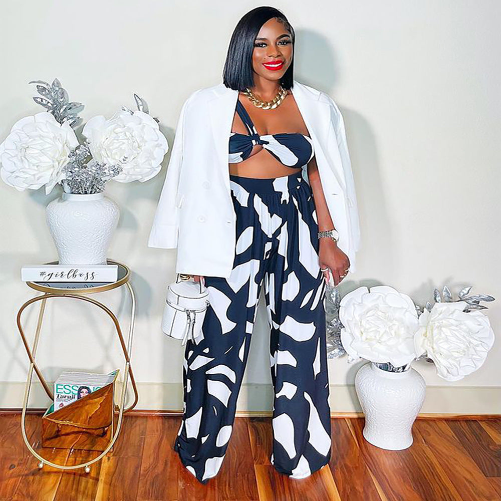 European and american cross-border women's clothing  set fashionable sexy tie-dye bandeau top and wide-leg pants two-piece set