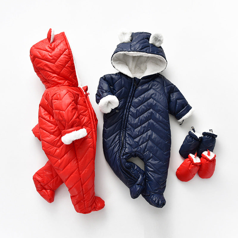 Baby clothes baby onesie winter outwear  bear men's and women's long romper baby clothes ins hooded