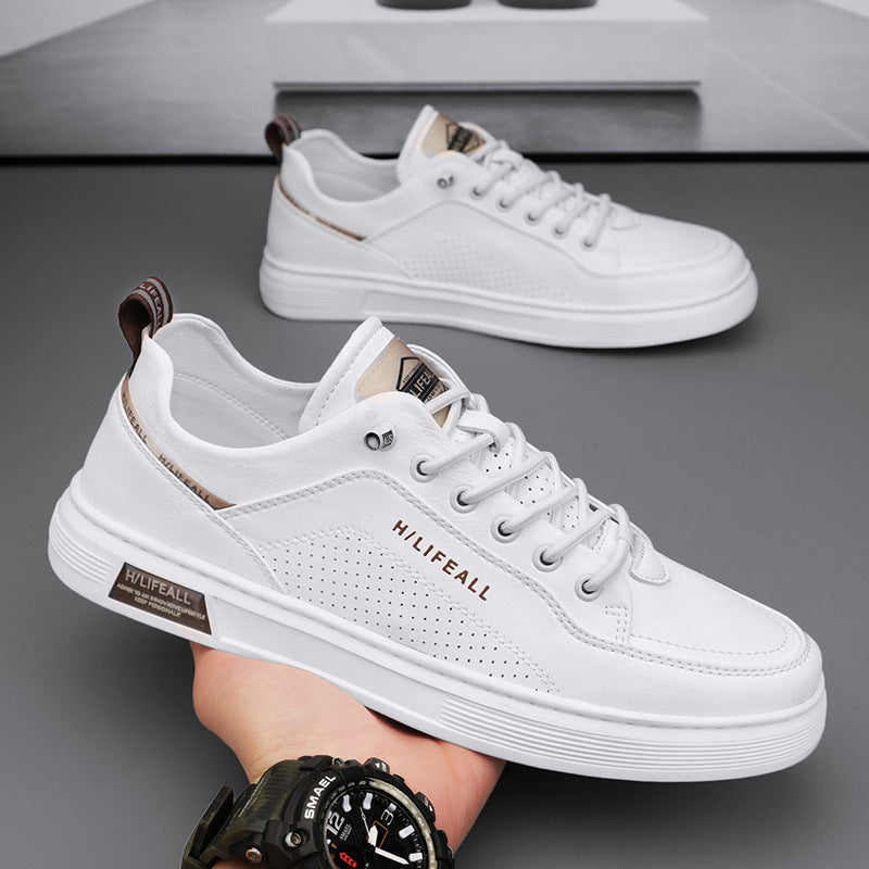Men's slip-on loafers - spring breathable aviator casual shoes - men's athletic flat shoes - non-slip waterproof white leather shoes