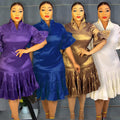 Aliexpress  new european and american cross-border trade african women's plus size five-sleeve pleated ruffle hem dress