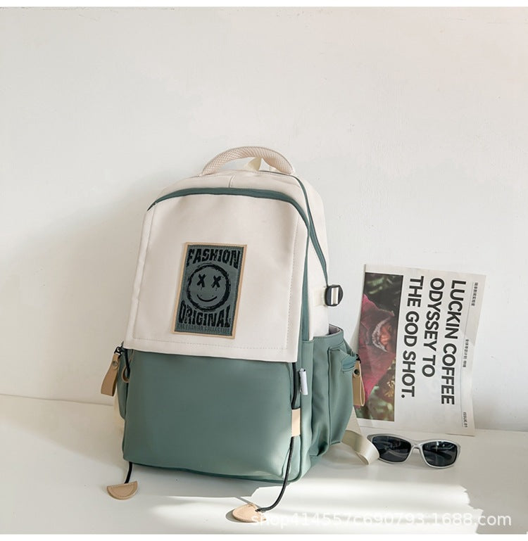 Backpack with flap closure and drawstring, american retro style, school bag for middle and high school students, casual travel, couple's backpack, lightweight college student book bag