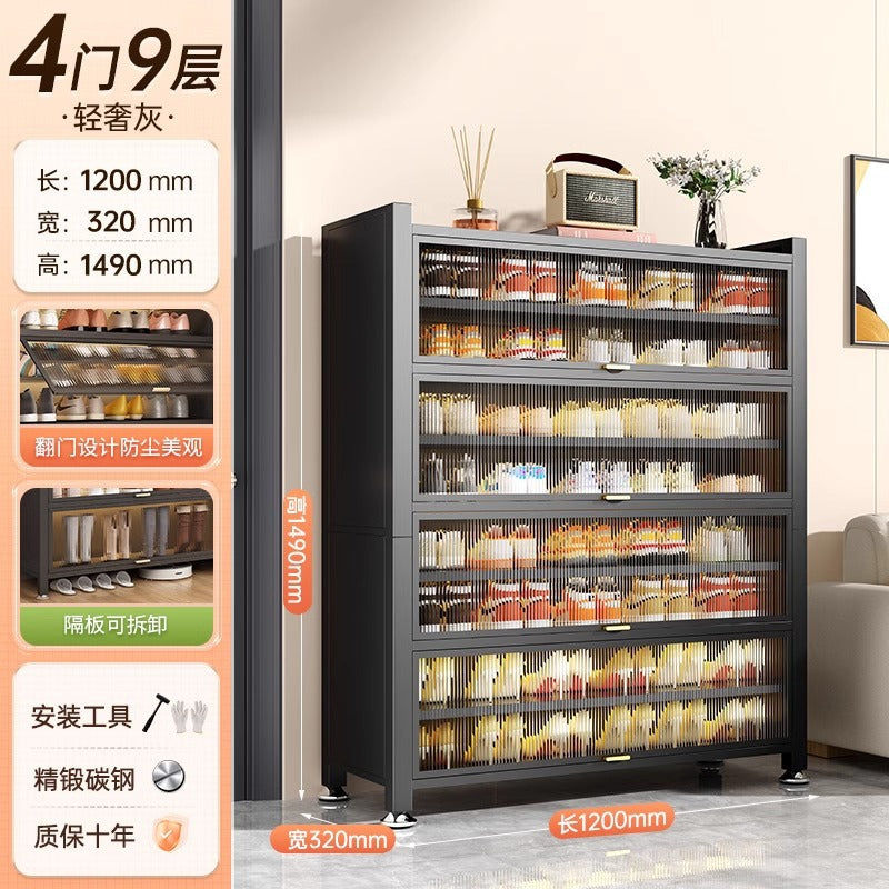 Steel shoe cabinet for home, all-in-one entryway cabinet, multi-layer large capacity storage cabinet, metal dustproof shoe rack