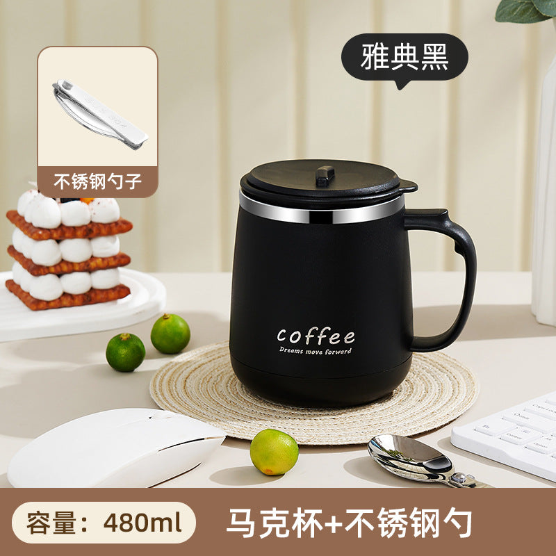 304 stainless steel mug with lid, creative logo design, high-value aesthetic, includes tea infuser, office coffee cup, wholesale gift option