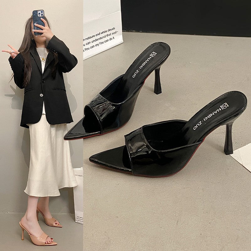 2026 summer new arrival: women's fashionable open-toe pointed-toe stiletto heel sandals - solid red, casual style