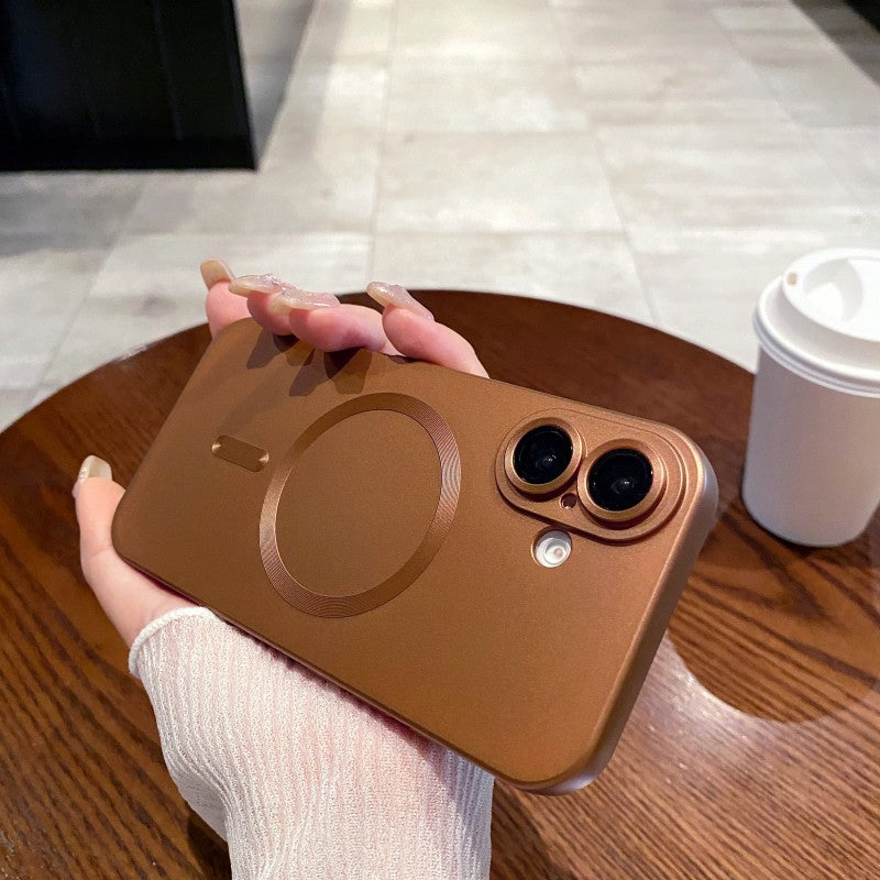 Liquid metal paint magnetic compatible iphone 17 desert gold phone case with apple 16 pro lens film protective cover