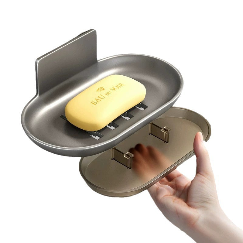 Bathroom Soap Box Gun Gray Space Aluminum Soap Box No Punching Wall Mounted Household Toilet Shelf