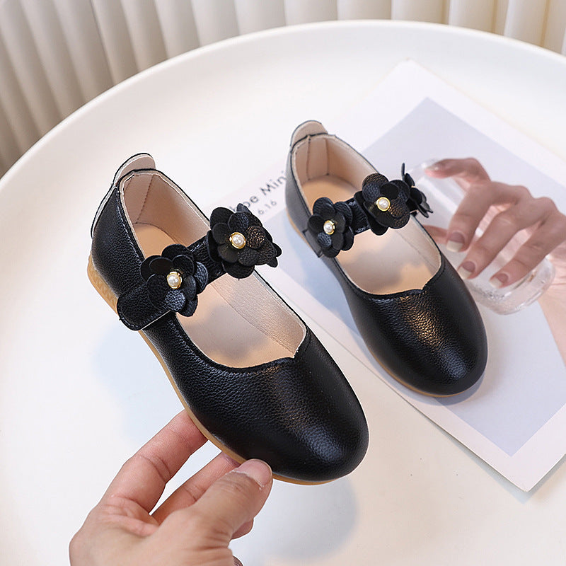 Girls' leather shoes, soft-soled british style flats for preschoolers, baby shoes, children's princess shoes, new year's performance shoes for older girls