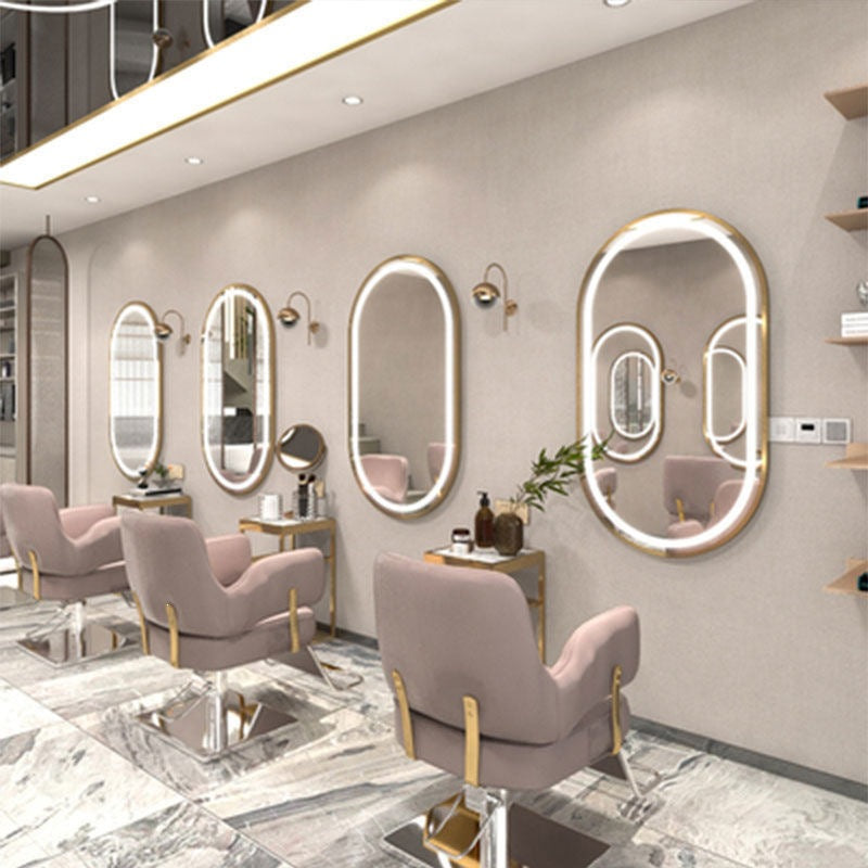 Influencer-approved barber shop mirror table, salon wall-mounted minimalist hairdressing mirror, touch-control led hairdressing mirror